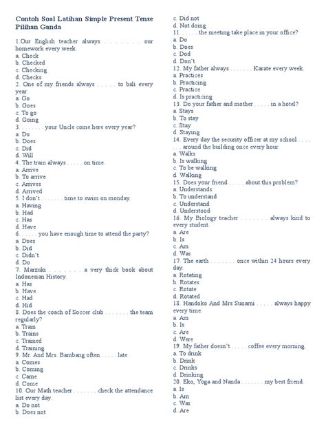 Contoh Soal Simple Past Tense Pilihan Ganda Ruang Ilmu