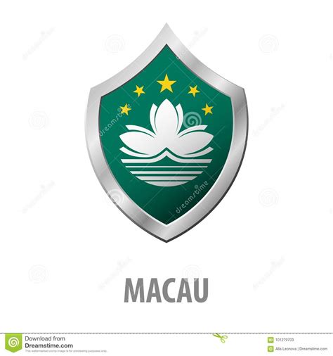 Bandera De Macao En El Ejemplo Brillante Del Escudo Del Metal Stock De