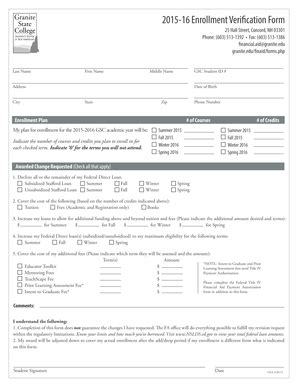 Fillable Online Granite Enrollment Verification Form Granite