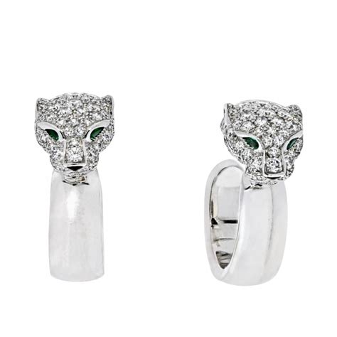 Cartier - CARTIER 18K WHITE GOLD DIAMOND PANTHER HEAD HOOP EARRINGS