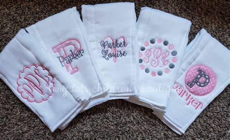 Set Of 5 Personalized Burp Cloths Girl Embroidered Burp Cloth Set