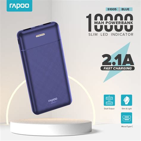 Rapoo S1005 10000mAh Powerbank Li Polymer Dual Output Fast Charge Slim