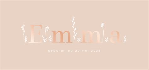 Geboortekaartje Emma Met Ge Llustreerde Bloemen En Folie