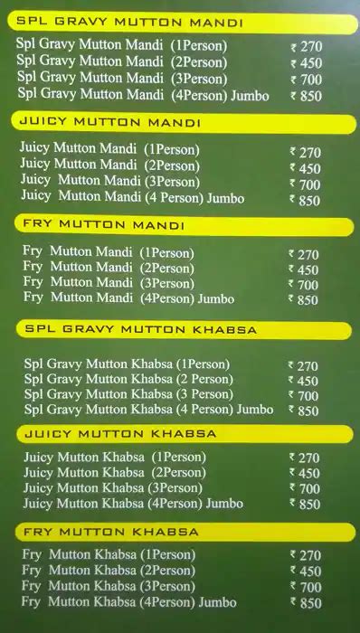 Menu At Al Arabian Mandi And Restaurant Kps Hyderabad