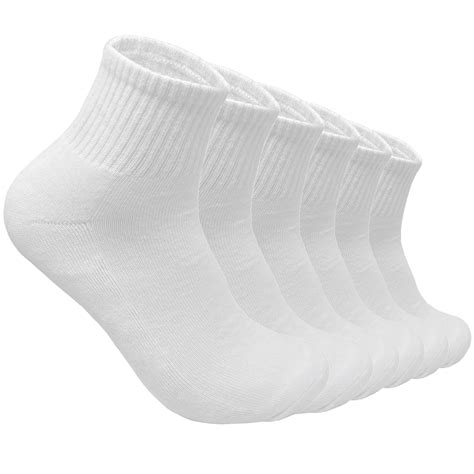 6 Pairs Mens Cotton Solid White Athletic Cushioned Ankle Quarter Socks