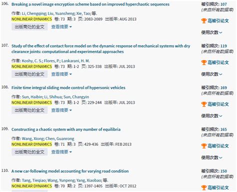 科学网—2020年1月nonlinear Dynamics本期esi高被引论文116篇 马军的博文