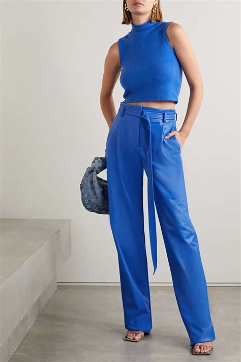 Lapointe Azure Belted Pleated Faux Leather Straight Leg Pants