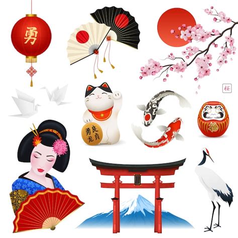 Free Vector | Japanese national symbols set