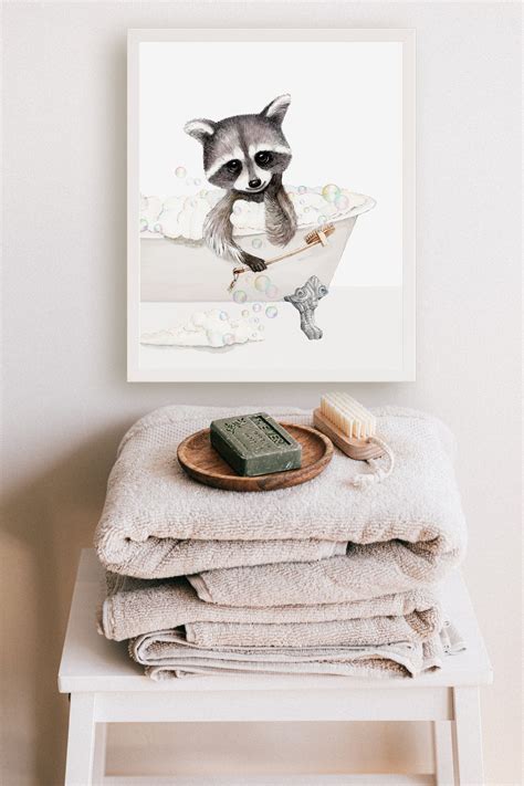 Baby Raccoon in Bathtub With Bubbles Woodland Bathroom Décor - Etsy