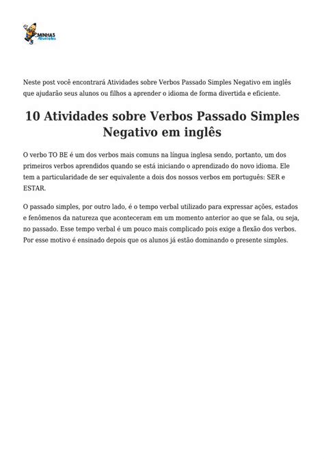 Pdf Atividades Sobre Verbos Passado Simples Negativo Em Dokumen Tips