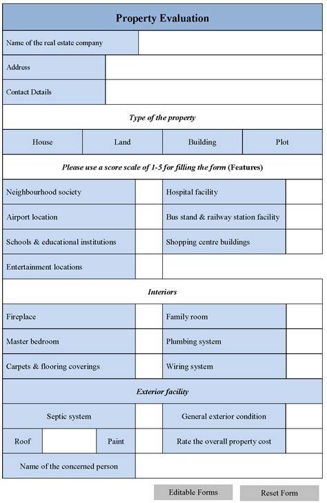 Property Evaluation Form Editable Forms