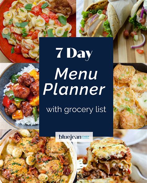 7 Day Menu Planner Week 3 Blue Jean Chef Meredith Laurence