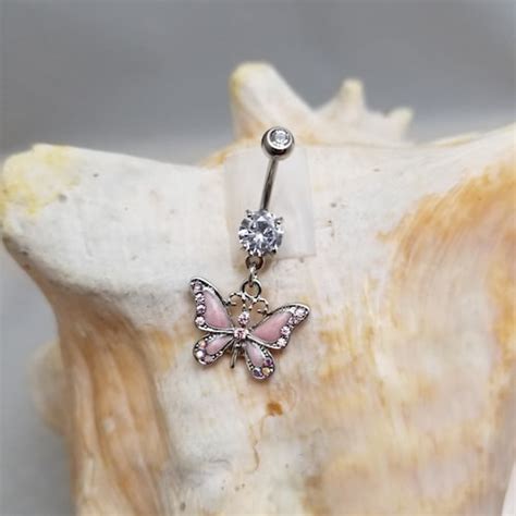 G L Steel Cz Butterfly Belly Button Ring Butterfly Navel Etsy