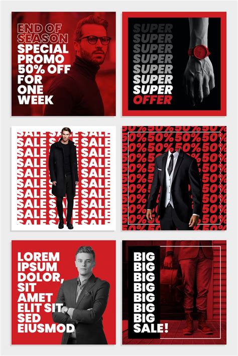 Sale Social Media Post Layout Set With Bold Text And Red Accents Stock