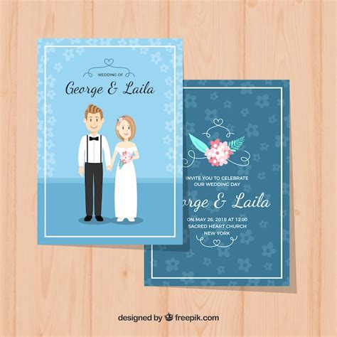 Tarjeta de invitación de boda con linda pareja Vector Gratis