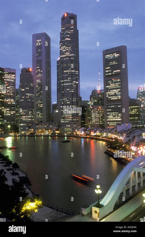 Singapore Boat Quay At Sunset Stock Photo Alamy