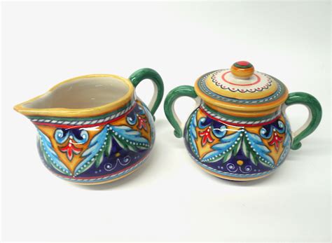 Deruta Antico Geometrico Cream And Sugar Set