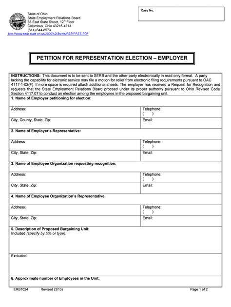 Fillable Online Serb State Oh Petition For Representation Election