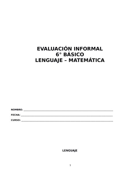 Evaluación informal EVALUACIÓN INFORMAL 6 BÁSICO LENGUAJE