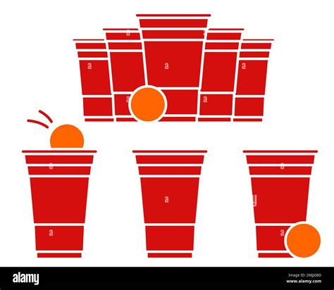 Red Beer Pong Illustration Plastic Cup And Ball With Splashing Beer