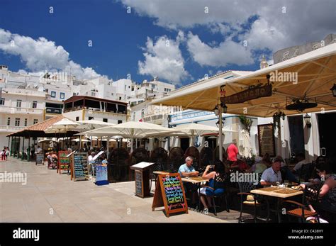 Outdoor restaurants on beachfront, Old Town, Albufeira, Albufeira ...