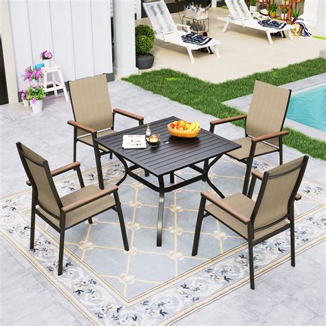 Sophiaandwilliam 5 Piece Outdoor Patio Dining Set Textilene Chairs And Teak