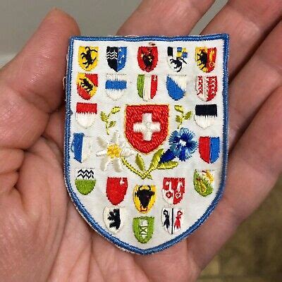 Switzerland SWISS Cantons COAT of ARMS Crests WHITE Woven CLOTH ...