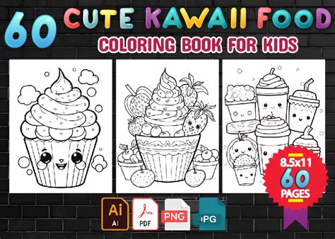 Cute Kawaii Food Coloring Pages for Kids Graphic by Nisad Design House · Creative Fabrica