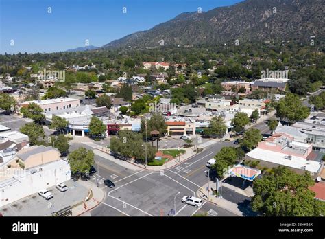 Aerial View Above Downtown Sierra Madre California Stock Photo Alamy