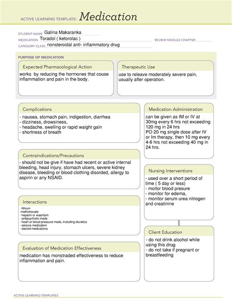 Toradol Ketorolac Weekly Clinical Meds Active Learning