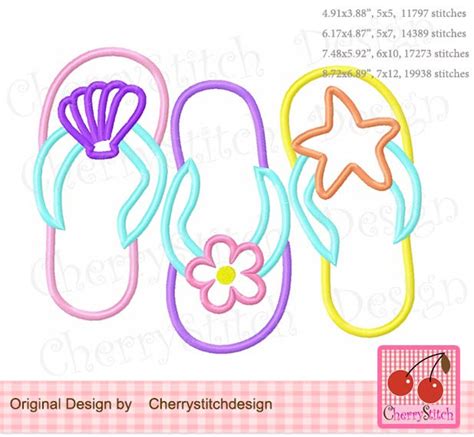 Flip Flops Applique Summer Flip Flops Machine Embroidery Etsy