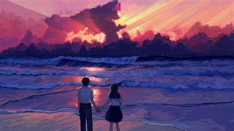 #anime #illustration #landscape #sea #sunset #painting digital art # ...