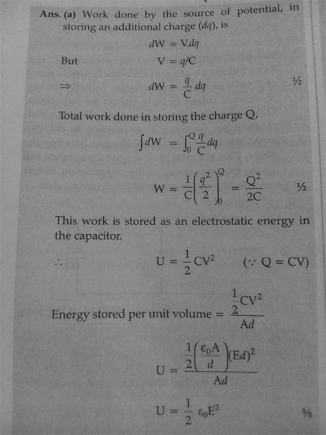 Derive An Expression For The Energy Stored In A Parallel Plate