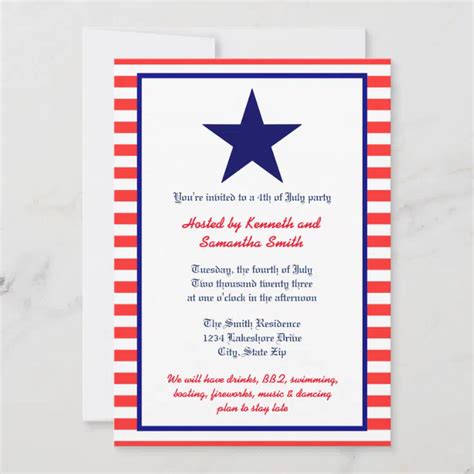 Red White And Blue Star Party Invitation Zazzle