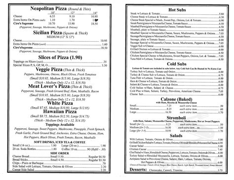 Ciros Pizza Menu In Waynesboro Virginia Usa