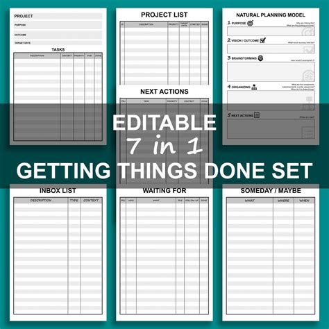 Getting Things Done Gtd In Bundle Editable Printable Etsy