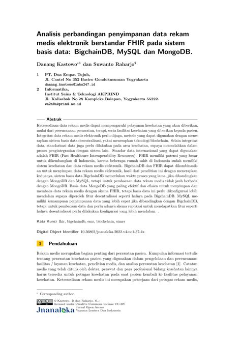 PDF Analisis Perbandingan Penyimpanan Data Rekam Medis Elektronik