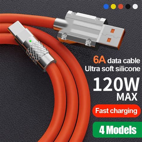 USB Type C Fast Charging Cable 120W High Power 6A Quick Charge Data ...