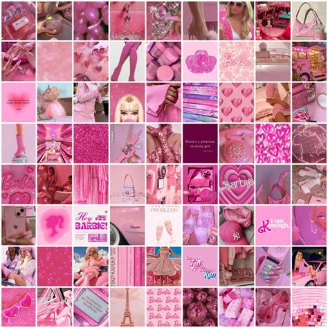 100 Pink Aesthetic Wall Collage Kit Barbiecore Aesthetic Dorm Room