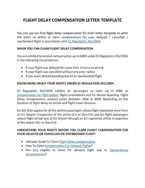 Free Flight Delay Compensation Letter Template