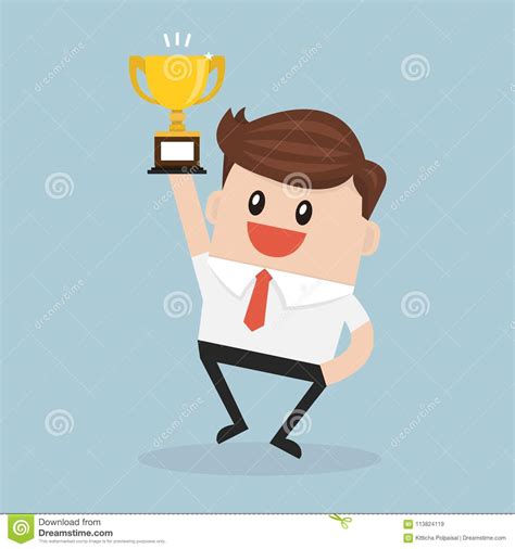 Businessman Is Holding Winning Trophy Vector Illustion Flat Design