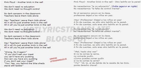 TOP LYRICS TRANSLATED CANCIONES TOP TRADUCIDAS: Pink Floyd - Another Brick in the Wall