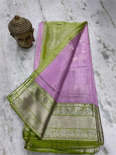 Mangalagiri Pure Tissue Pattu Kanchi Border Plain Tissue Pattu Sarees