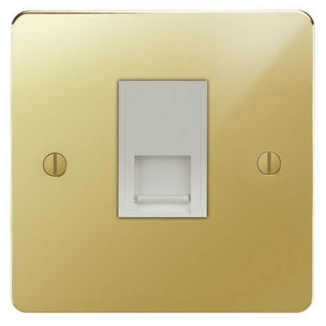 Focus Sb Ambassador Apb241w 1 Gang Master Telephone Socket In Polished Brass With White Inserts