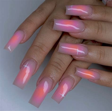 Pink And Orange Aura Nails Pretty Acrylic Nails Long Acrylic Nails