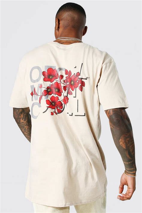 Oversized Ofcl Floral Back Print T Shirt Boohoo