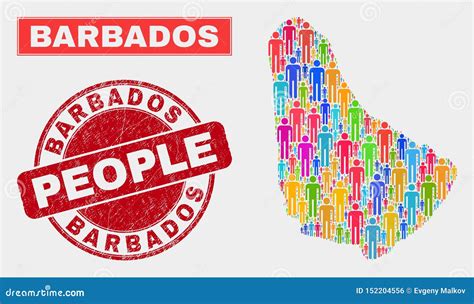 Barbados Map Population Demographics and Scratched Seal Stock Vector - Illustration of ...