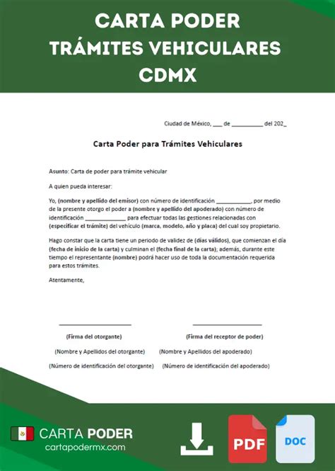 Carta Poder Para Trámites Vehiculares Cdmx 《 2024 》 ️