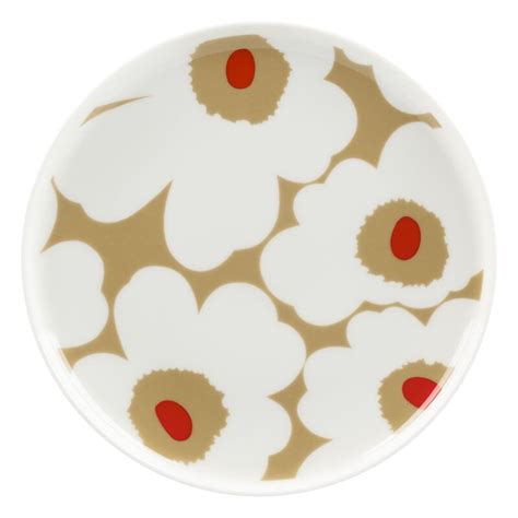 Marimekko Oiva Unikko Plate Cm White Beige Red Finnish