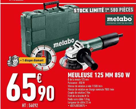 Promo Meuleuse 125 Mm 850 W Metabo Chez Brico Cash ICatalogue Fr